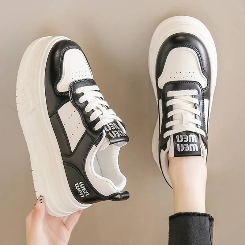 Scarpe da ginnastica casual con lacci, da donna, in similpelle, con suola spessa e traspirante, 2025_voghion.com