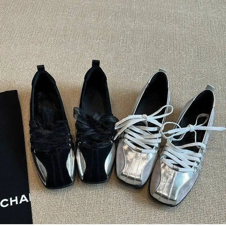 Women's New Korean Functional Ballet Slippers Lace-Up Mary Jane Casual Flat Vintage Single Shoe Adult Size Synthetic_desvips.com