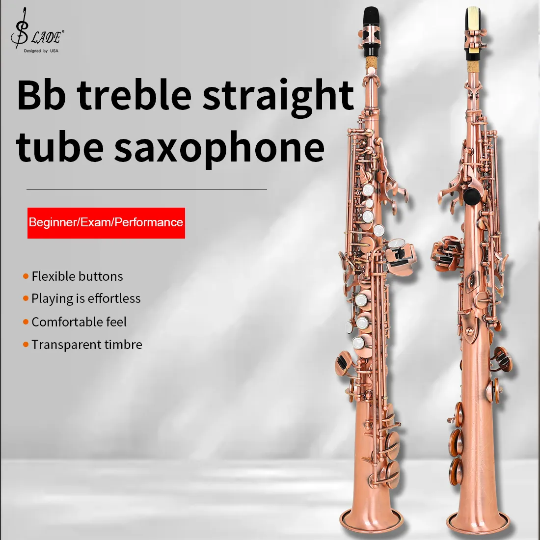 SLADE S70 Soprano Saxophone with Brass Body, Engraved Patterns 