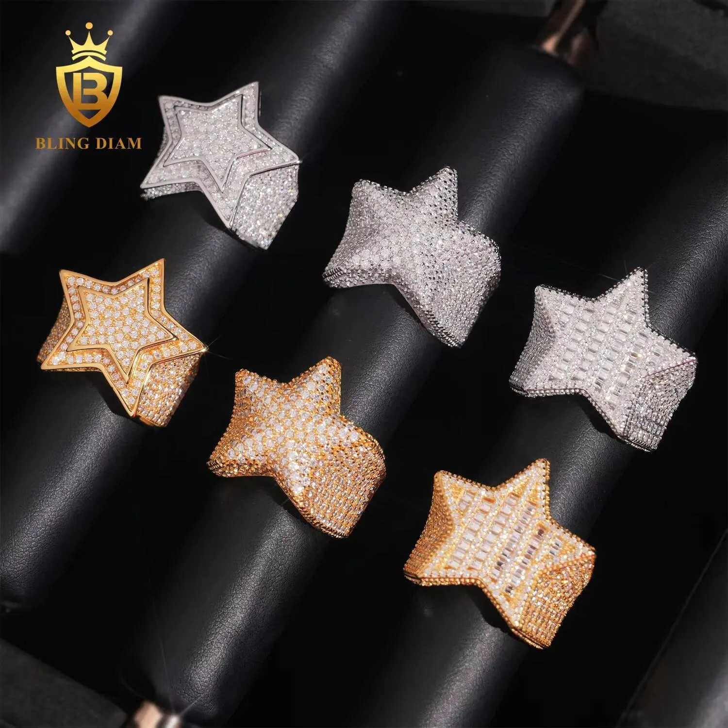 New Arrivals VVS Moissanite Star Ring Hiphop Style... From 25,2 