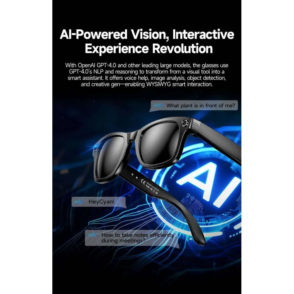 Occhiali intelligenti Meta AI con fotocamera da 8 MP, registrazione video, traduzione in oltre 100 lingue, occhiali da sole, chiamata Bluetooth, riproduzione musicale_voghion.com