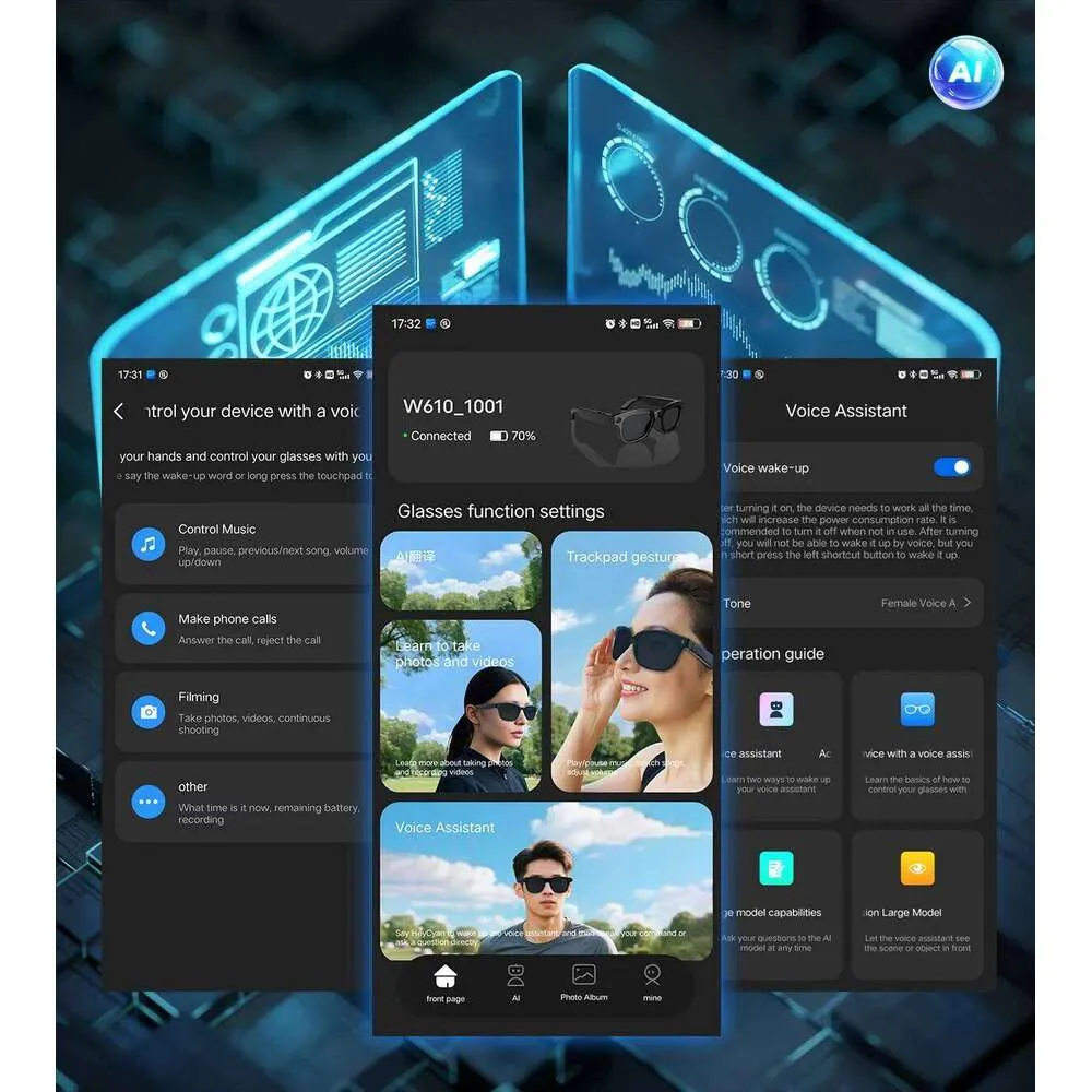 Occhiali intelligenti Meta AI con fotocamera da 8 MP, registrazione video, traduzione in oltre 100 lingue, occhiali da sole, chiamata Bluetooth, riproduzione musicale_voghion.com