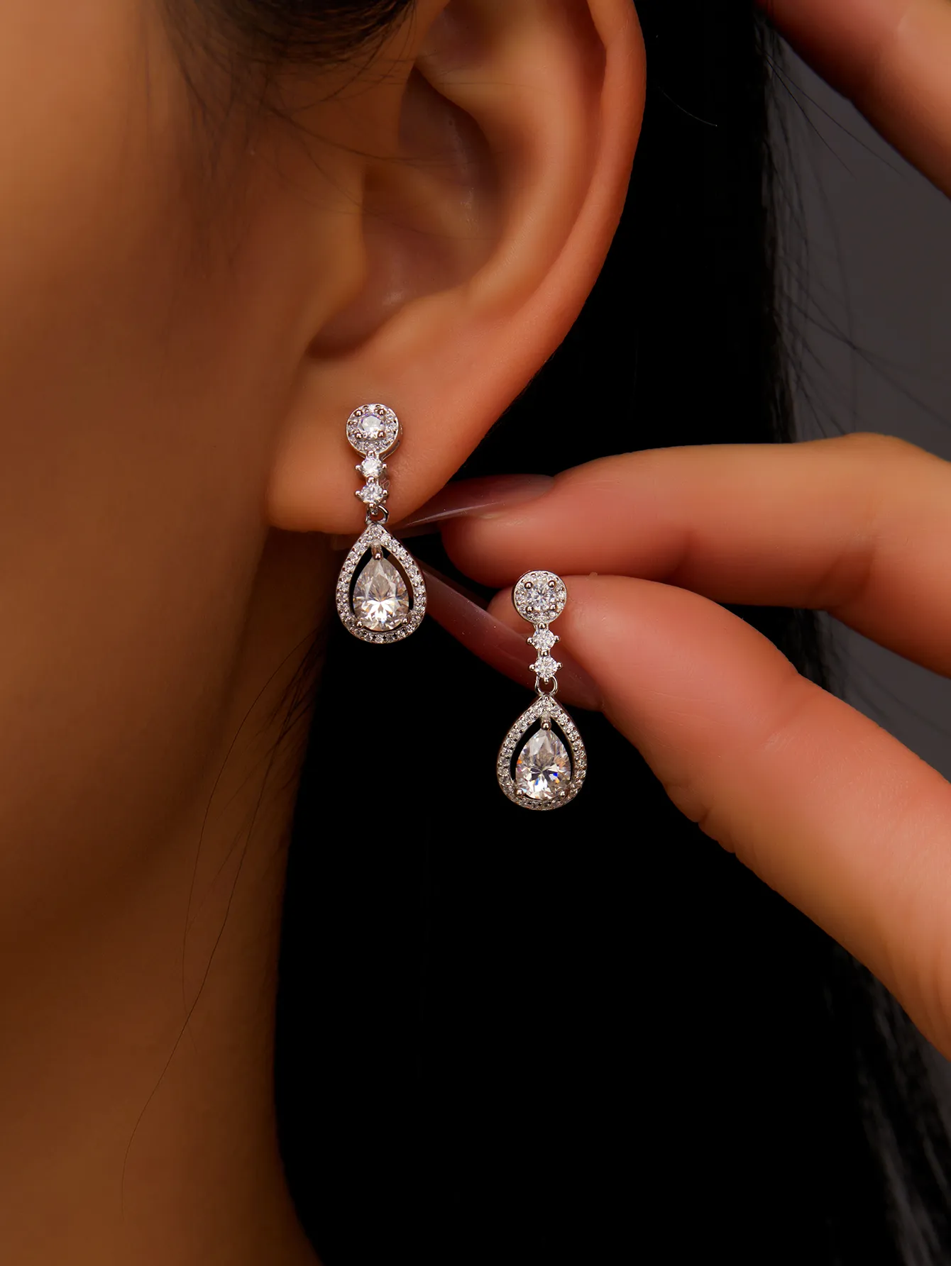 Orecchini Pendenti In Argento Sterling 925 Pietra Zircone 5a