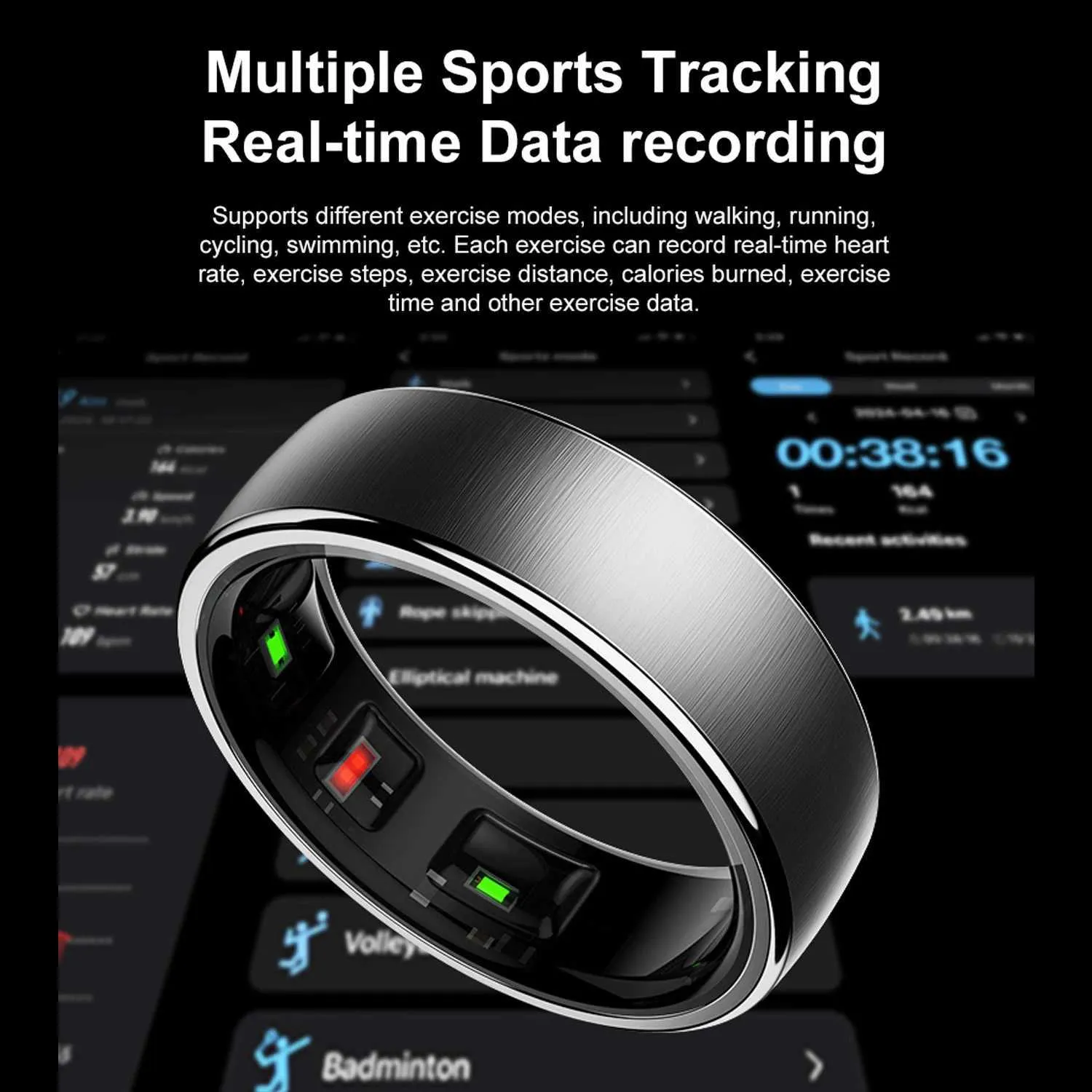 R02 Smart Ring Health Tracker | Heart Rate & Blood Oxygen Monitor | Waterproof Fitness Ring For Android/iOS