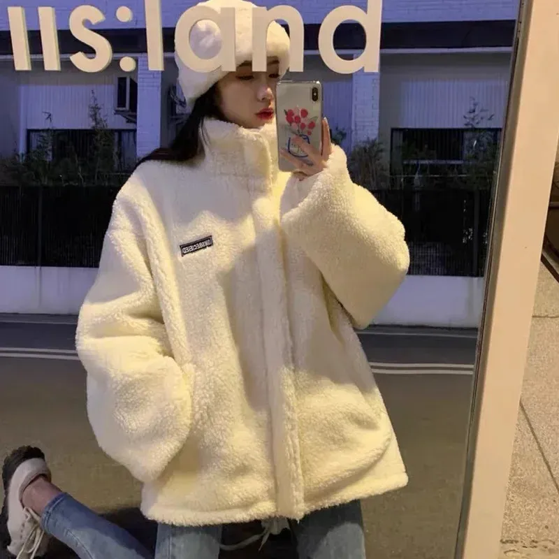 Womens Thick Lamb Wool Fleece Jacket With Stand From Lu02