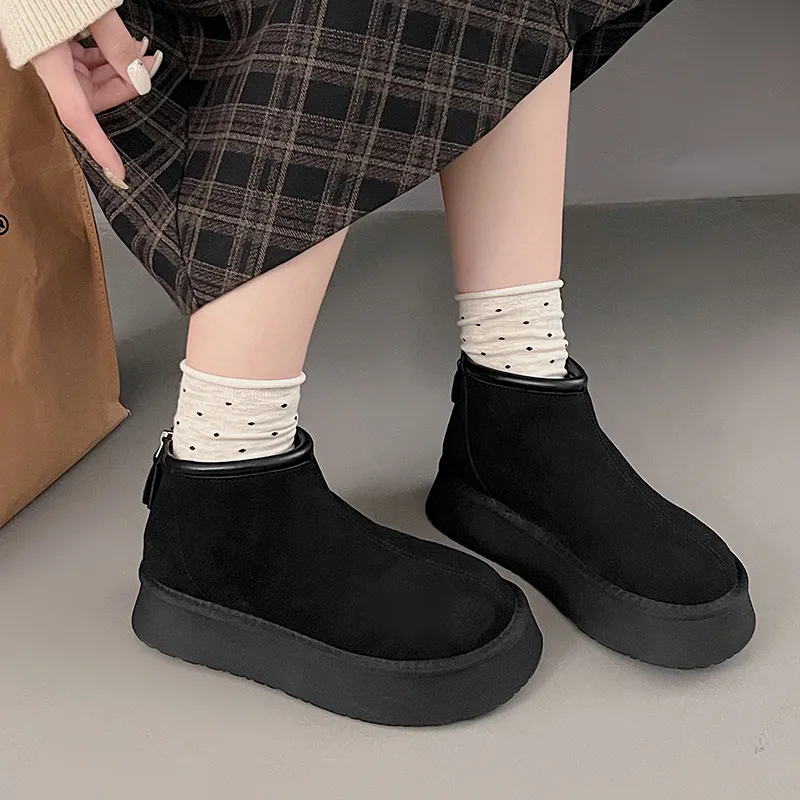 Free Delivery Designer Woman Snow With Simple Plush Design Fashionable And Comfortable Cotton Boots_voghion.com