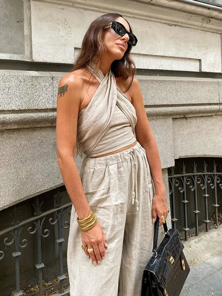 Pantaloni Di Biancheria Morbida Set Da Donna Di Moda Estiva