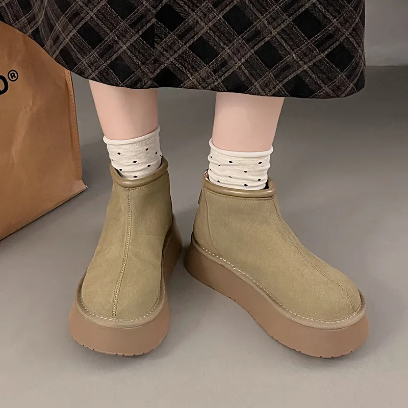 Free Delivery Designer Woman Snow With Simple Plush Design Fashionable And Comfortable Cotton Boots_voghion.com