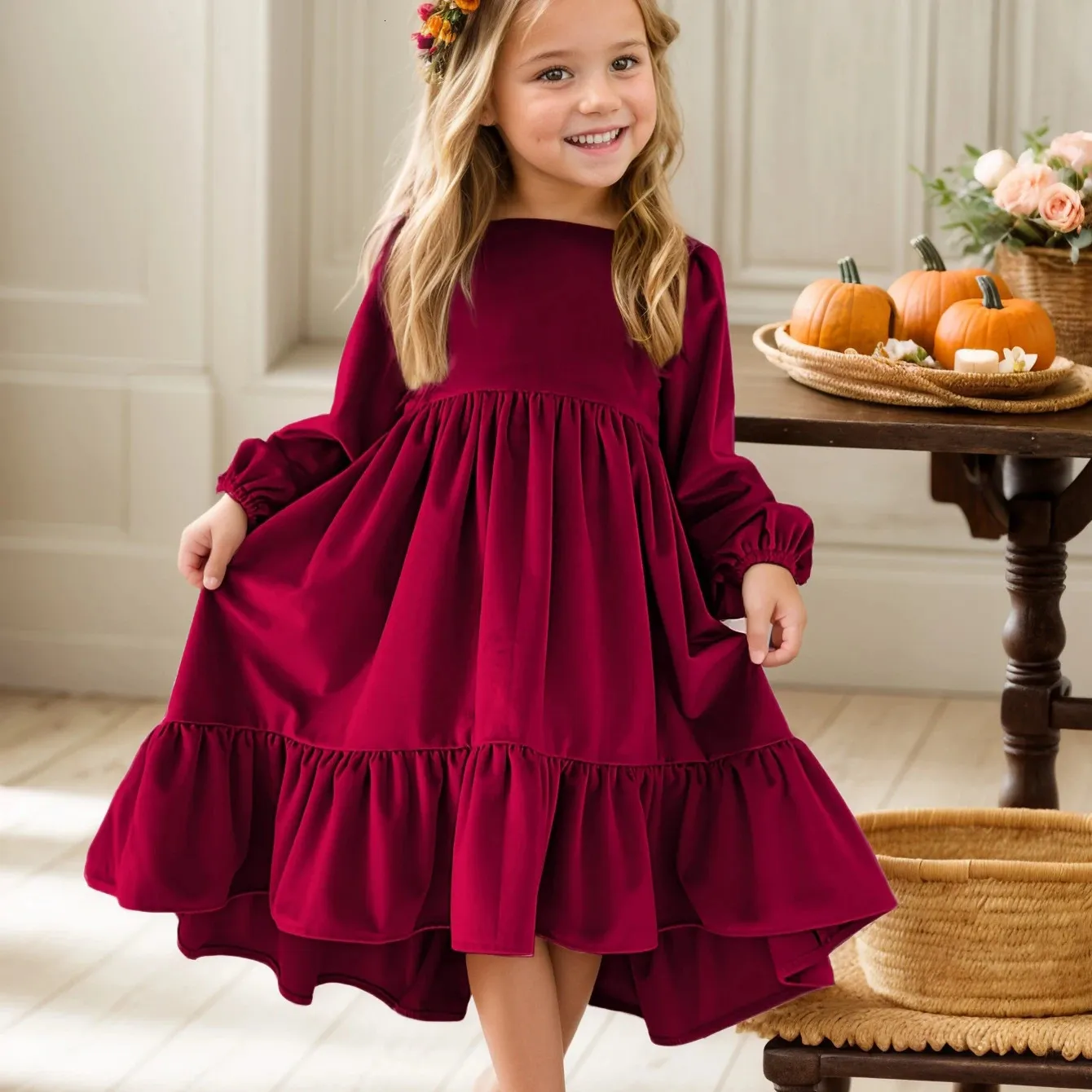 winter dresses for 10 year girl Girls Velvet Princess Girls Christmas Dress With... From Nian08, $8.81 Girls Dresses Casual Long custom express Kate Middleton Midi Light Color:Rosewood (RosyBrown)