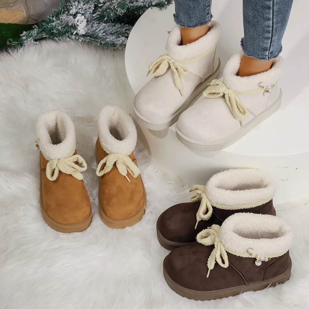 new Free Delivery Designer Woman Cotton Comfortable Snow With Short Sleeves And Plush Outdoor Winter Boots_voghion.com