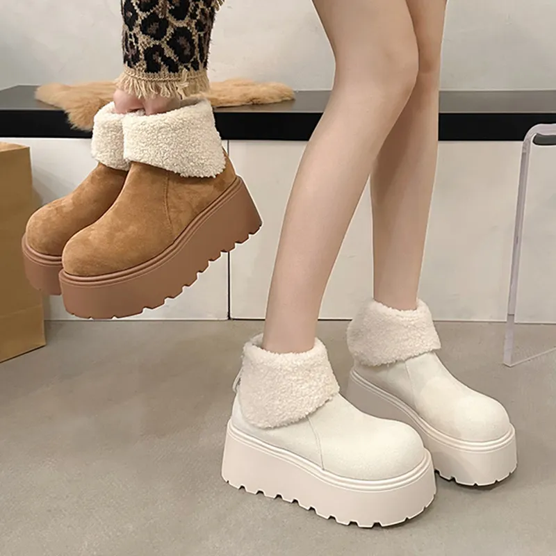 Nuevas botas de nieve de algodón para mujer, de diseño, con envío gratis, cómodas, sencillas y cálidas, con forro de felpa._voghion.com