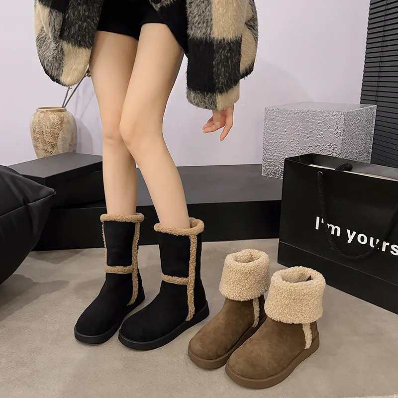 Botas de nieve de diseño para mujer, cómodas y elegantes, con envío gratis. Botas de nieve de algodón cálido y afelpado para exteriores._voghion.com