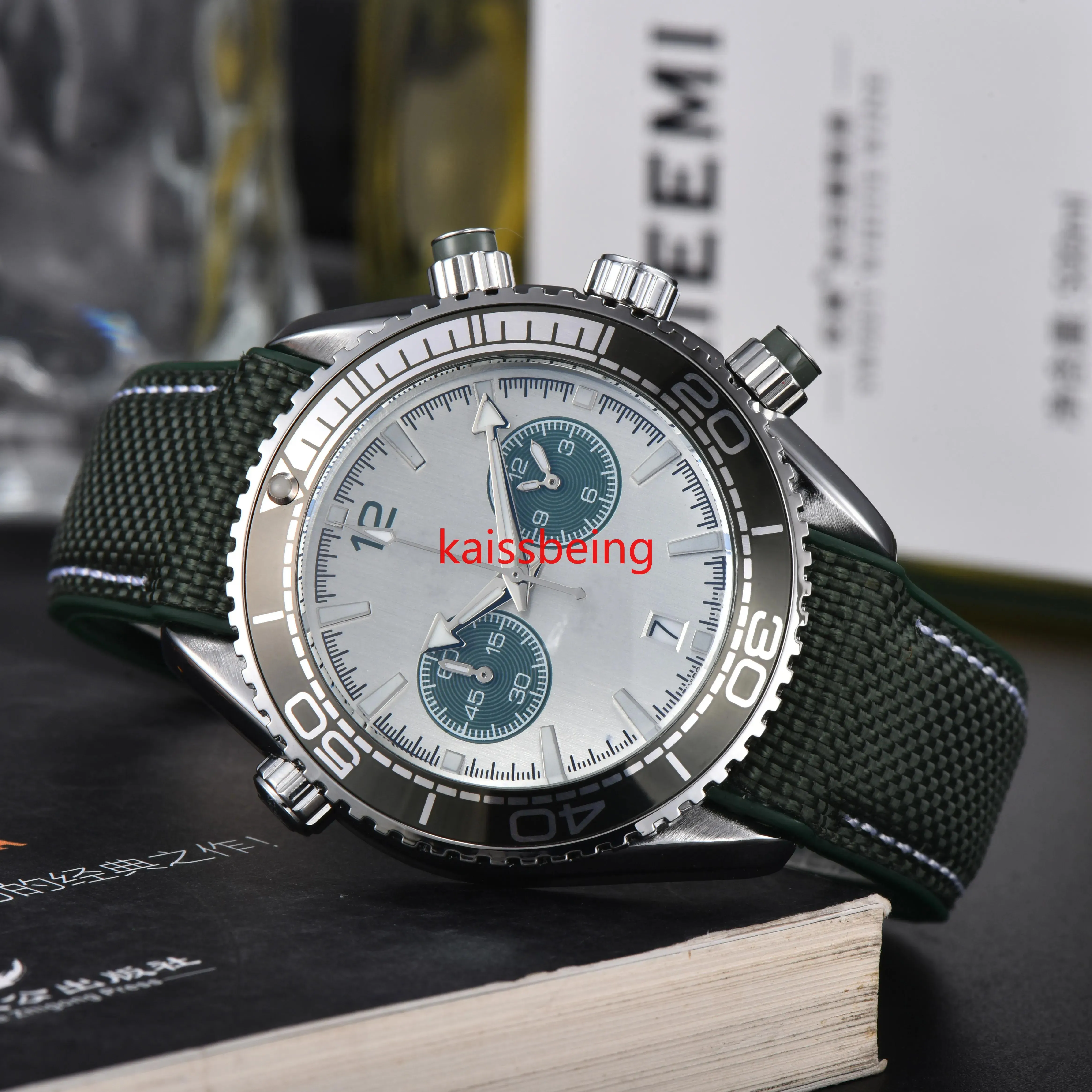 Taxau Orologio da uomo con cronografo, al quarzo, in acciaio inox, con data, multifunzione, di lusso, per uomo, Cinturino in argento 8406 e quadrante nero, round