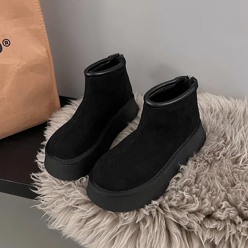 Free Delivery Designer Woman Snow With Simple Plush Design Fashionable And Comfortable Cotton Boots_voghion.com