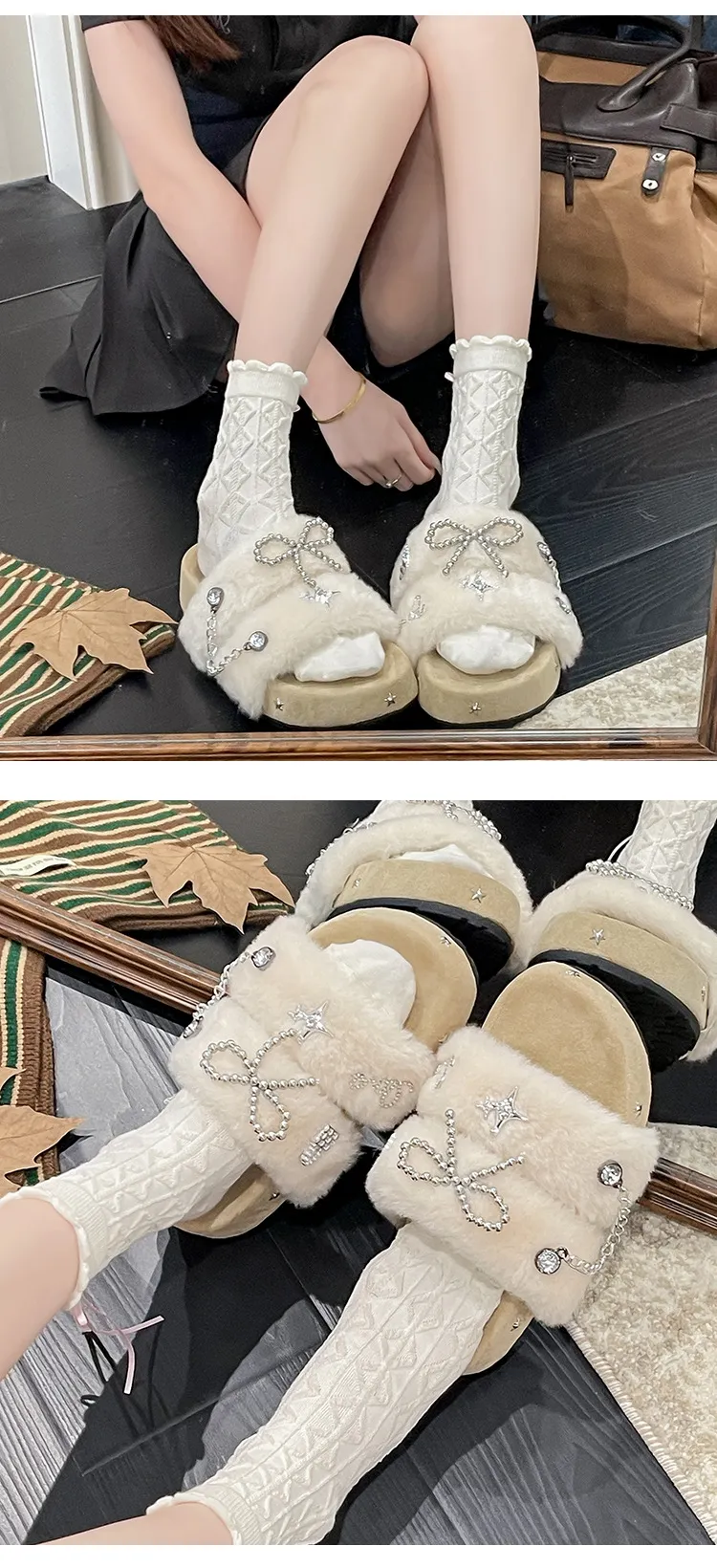 new Free Delivery Designer Women Cotton Mop Fashionable Woolen Slippers With Thick Soles Anti Slip Properties For Home_desvips.com