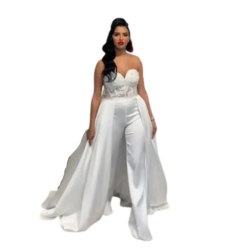 Pizzo Da Donna Tuta Da Sposa Con Gonna Rimovibile Abiye Sposa