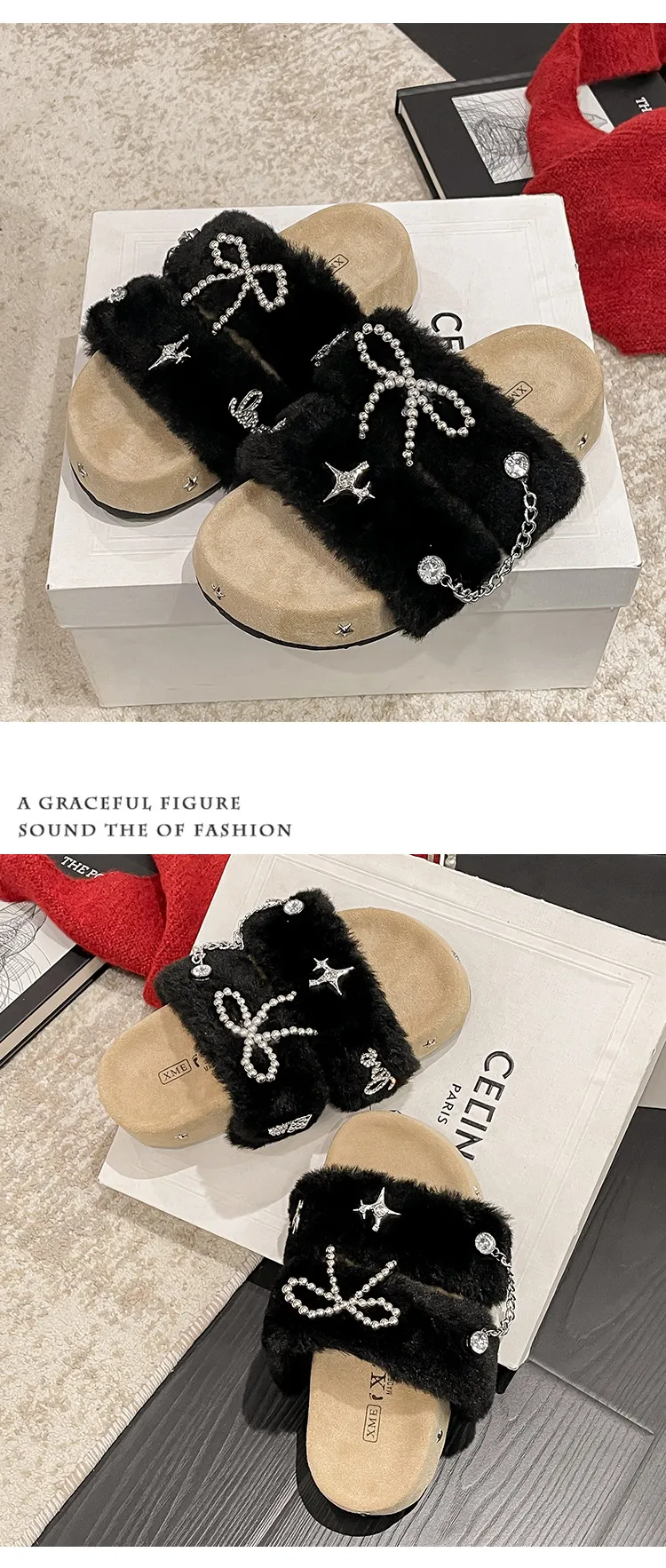 new Free Delivery Designer Women Cotton Mop Fashionable Woolen Slippers With Thick Soles Anti Slip Properties For Home_desvips.com