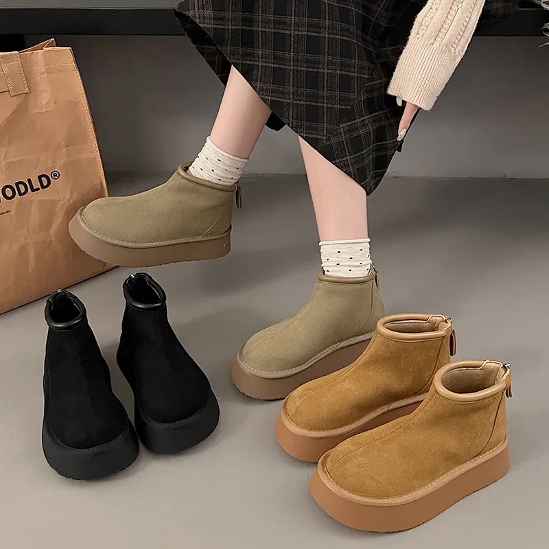 Free Delivery Designer Woman Snow With Simple Plush Design Fashionable And Comfortable Cotton Boots_voghion.com