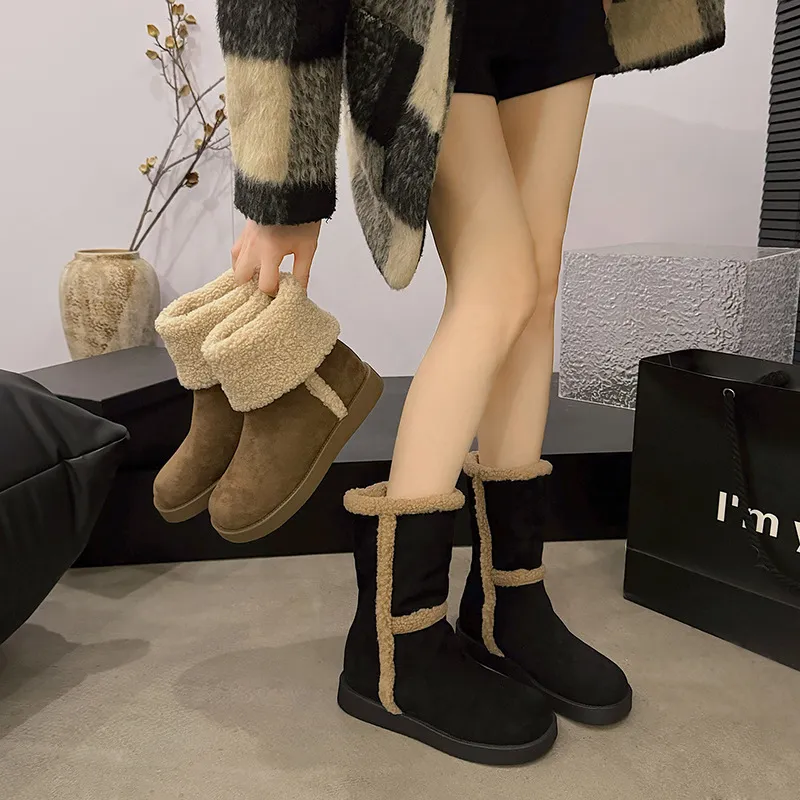 Botas de nieve de diseño para mujer, cómodas y elegantes, con envío gratis. Botas de nieve de algodón cálido y afelpado para exteriores._voghion.com