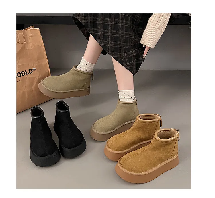 Designer Snow Boots For Women Plush Lined Comfortable Cotton Shoes_voghion.com