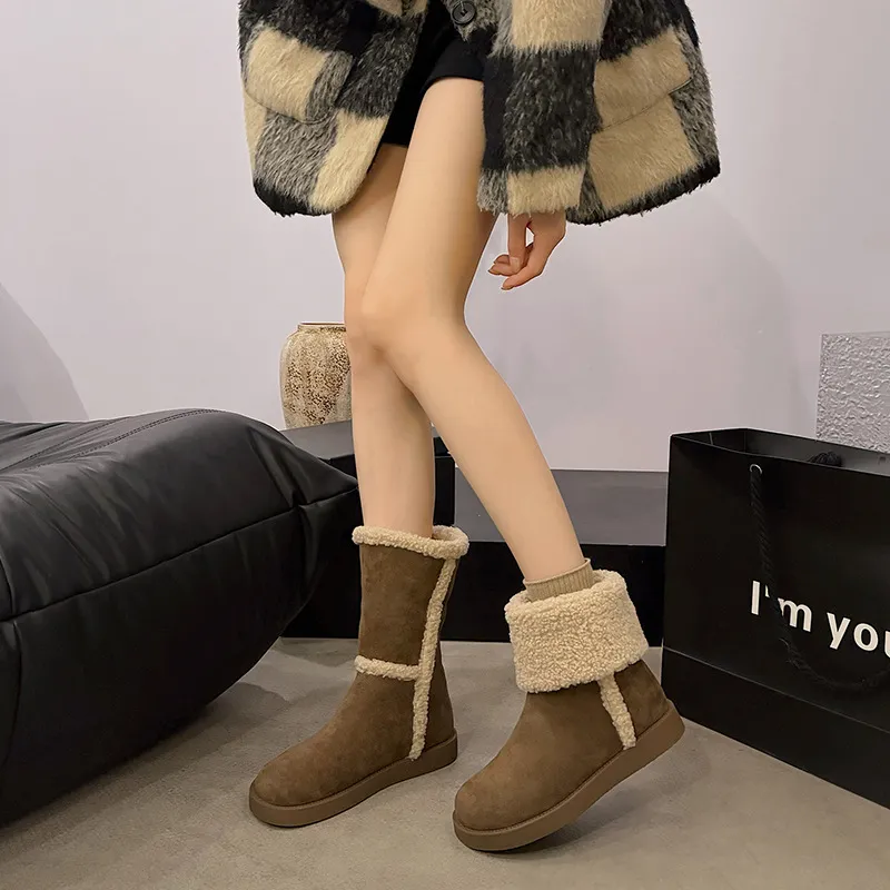 Botas de nieve de diseño para mujer, cómodas y elegantes, con envío gratis. Botas de nieve de algodón cálido y afelpado para exteriores._voghion.com