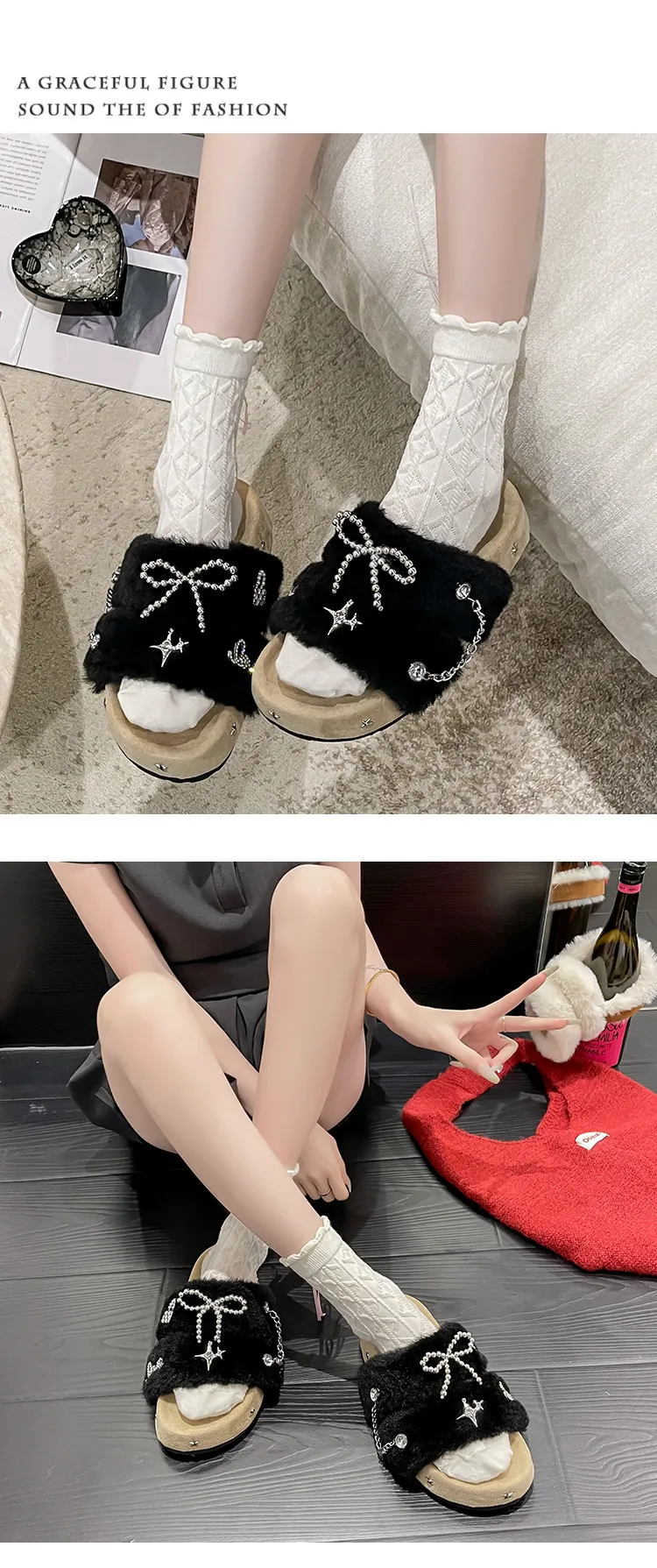 new Free Delivery Designer Women Cotton Mop Fashionable Woolen Slippers With Thick Soles Anti Slip Properties For Home_desvips.com