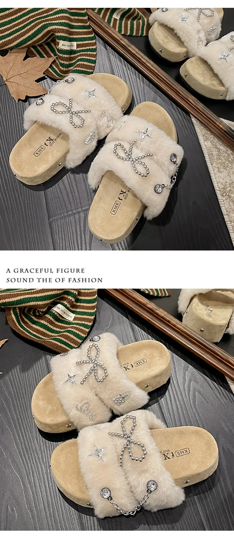 new Free Delivery Designer Women Cotton Mop Fashionable Woolen Slippers With Thick Soles Anti Slip Properties For Home_desvips.com