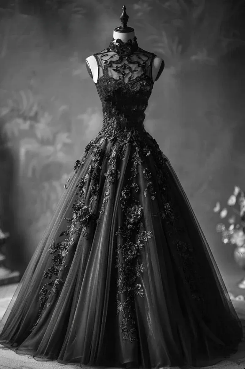 Gothic Black A Line Wedding Dresses High Collar... From Kyuremweding ...