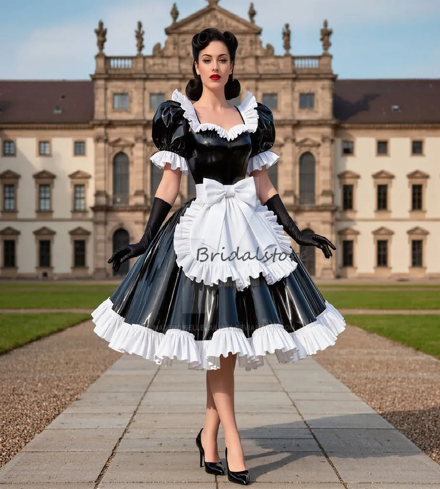 Vampire Gothic Maid Dress With Apron Elegant PVC Costume Prom Dress A Line  Witchy Black and White Evening Dress Party Vestio De Gala 2025 Cocktail ...