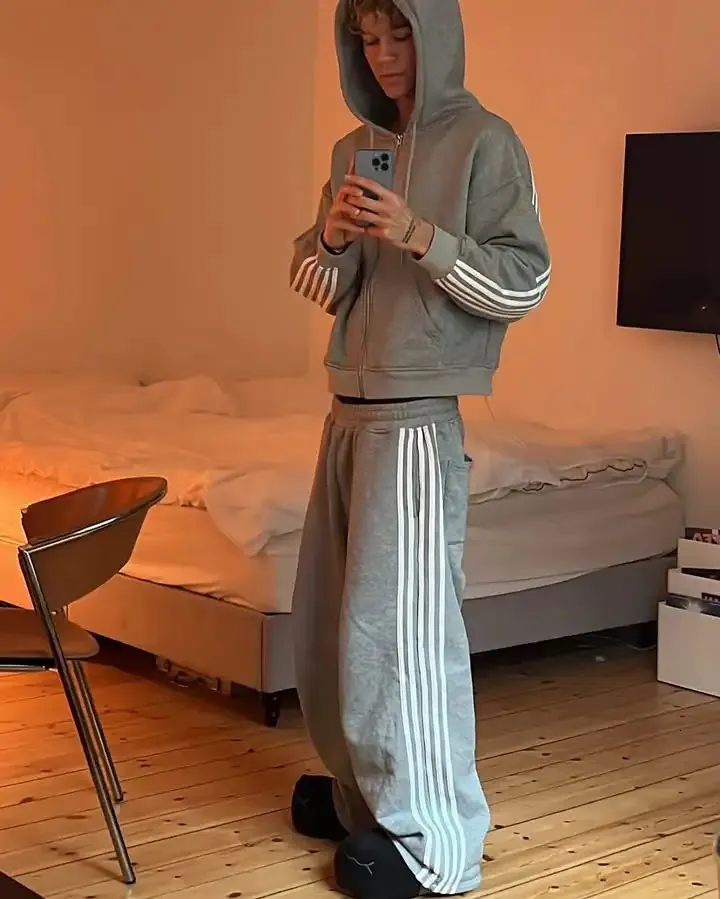 Ensemble Sweat à Capuche + Pantalon Décontracté Pour Homme - Imprimé Italien, Confort Ample