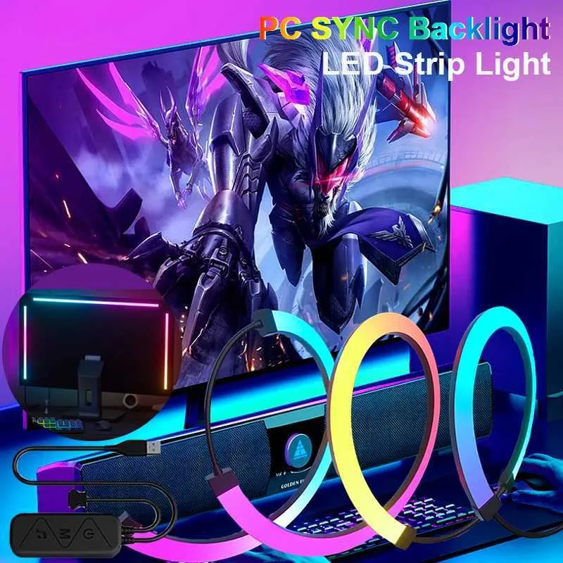 RGBIC USB LED Strip Lights For Computer Backlight Screen Sync, PC ...