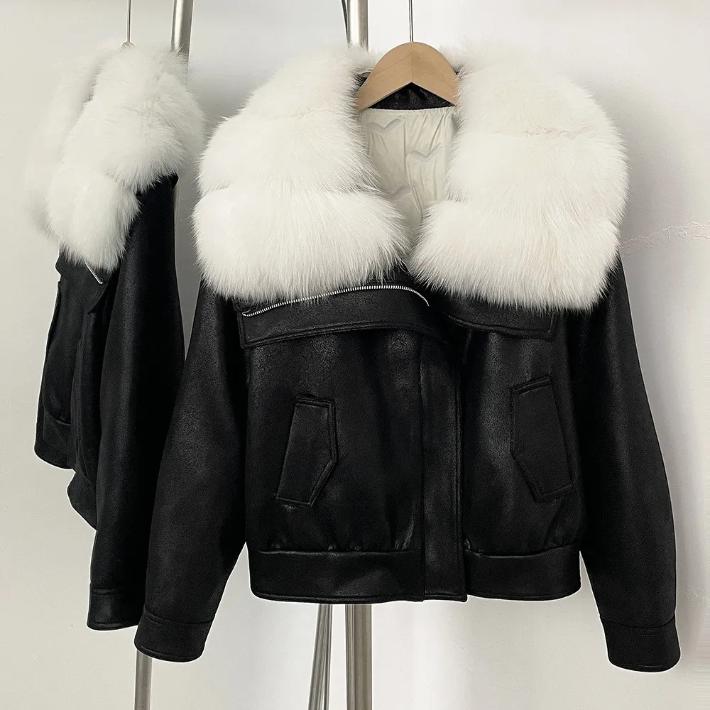 ジャケット・アウター ASM raccoon fur lamb leather jacket Black Double Breasted Lamb Leather Jacket w/ Raccoon Fur and