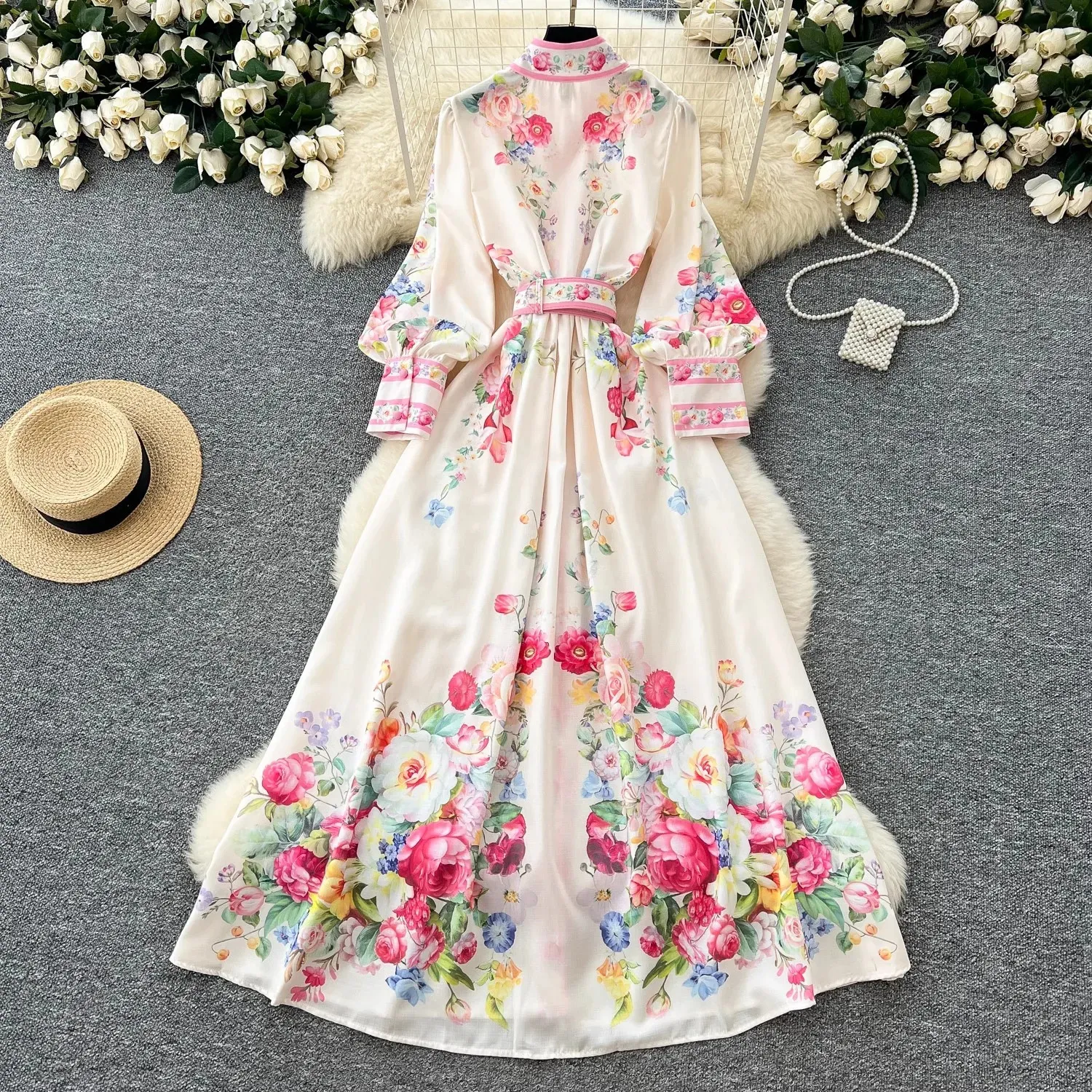 maxi dress shopee Vintage Polka Dot A-Line Maxi midi dress with Sleeves with Puff Sleeves for Women