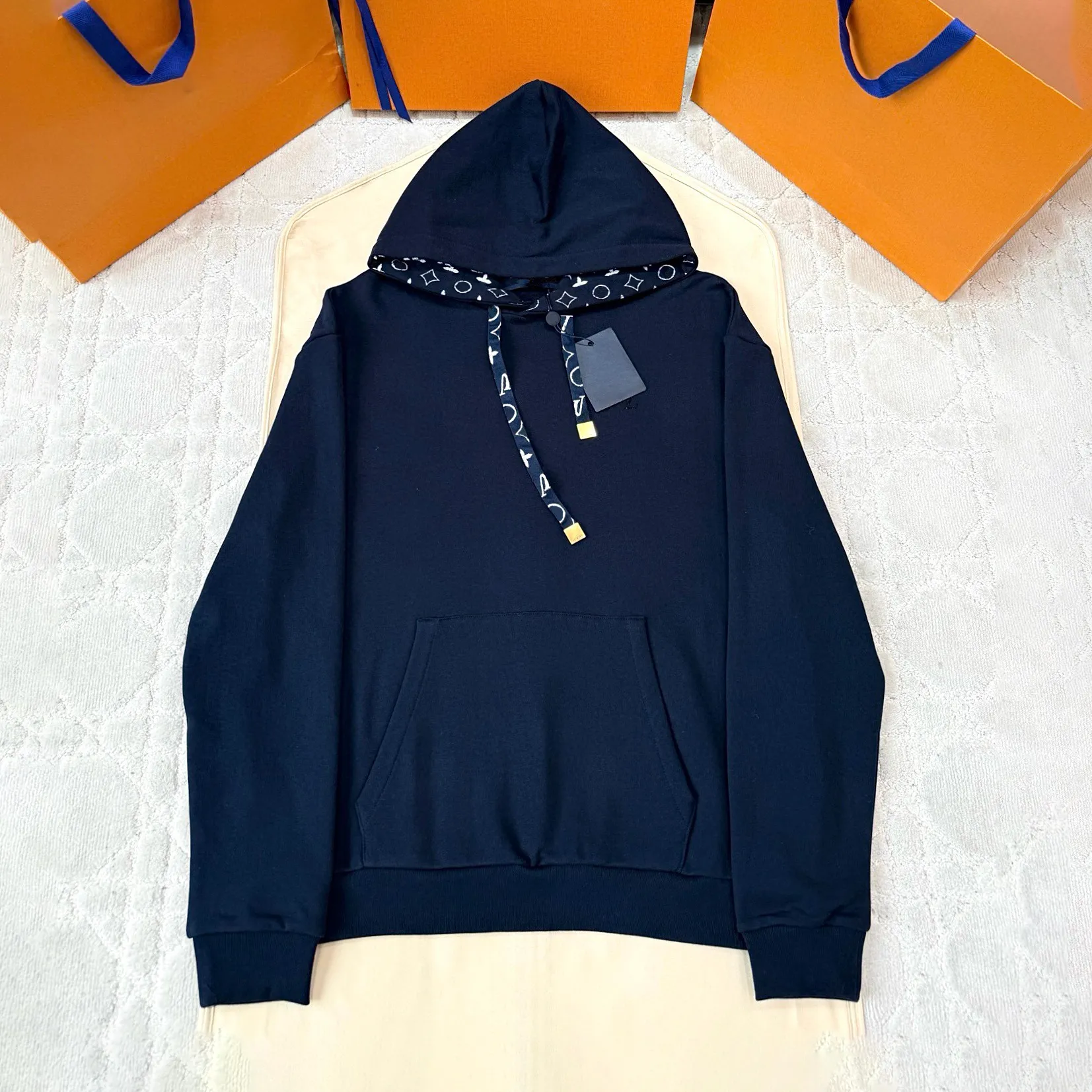Men's designer pullover hoodie with hood, 100% cotton, long sleeve ...