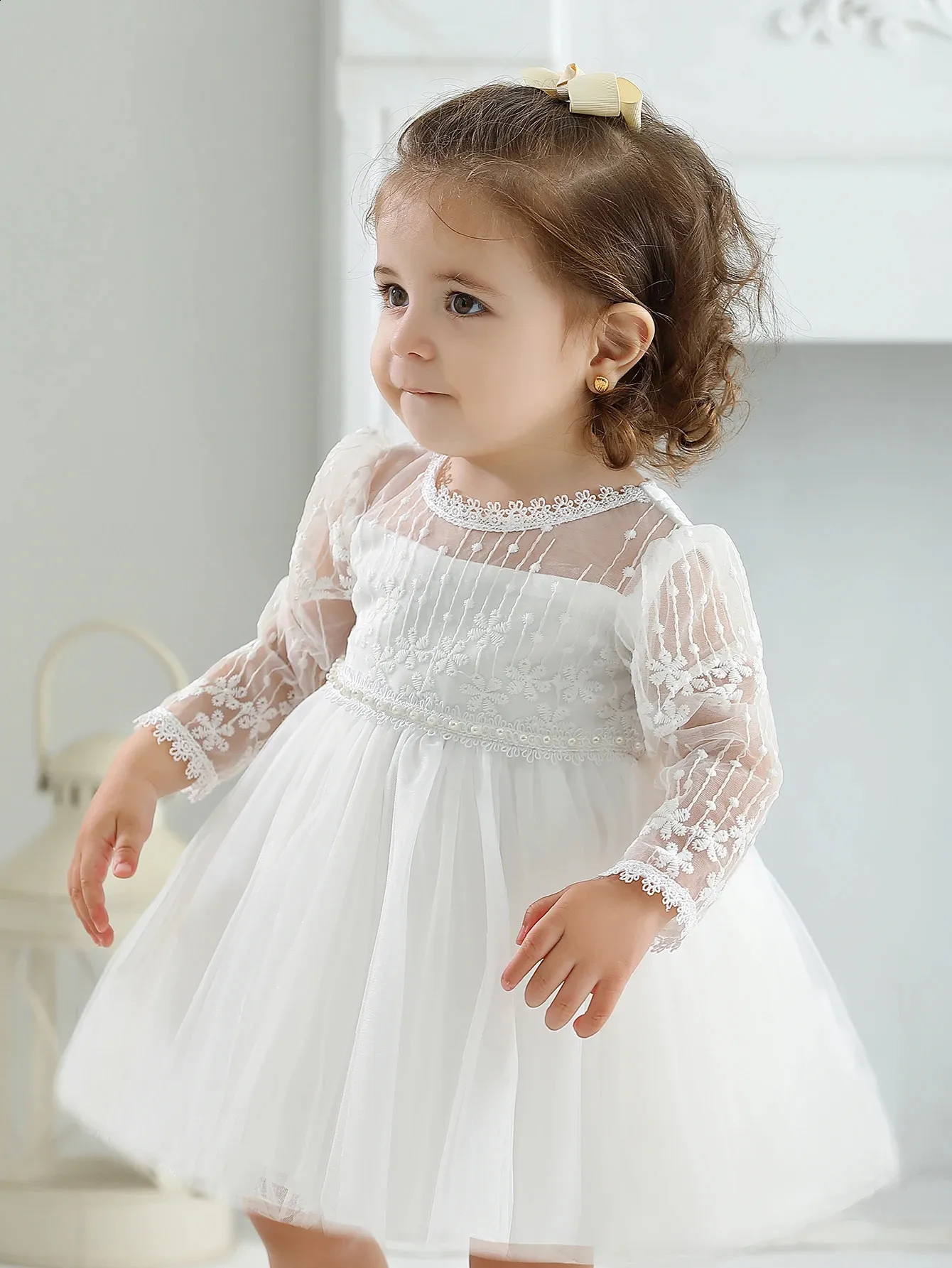 open lace back dress Modern Princess in Mint Tones Christening Gown for Girl – eVaptisi main image 0