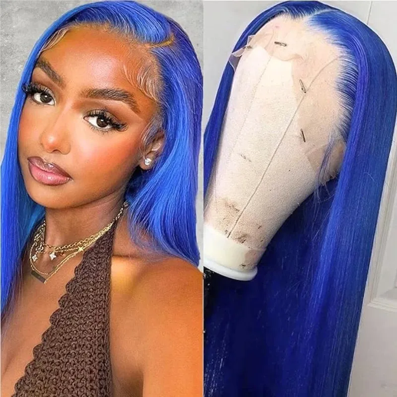 Blue ombré Swisslace wig soft silky Brazilian 13x4 Blonde Ombre Blue Lace Front Wigs For... From  main image 2