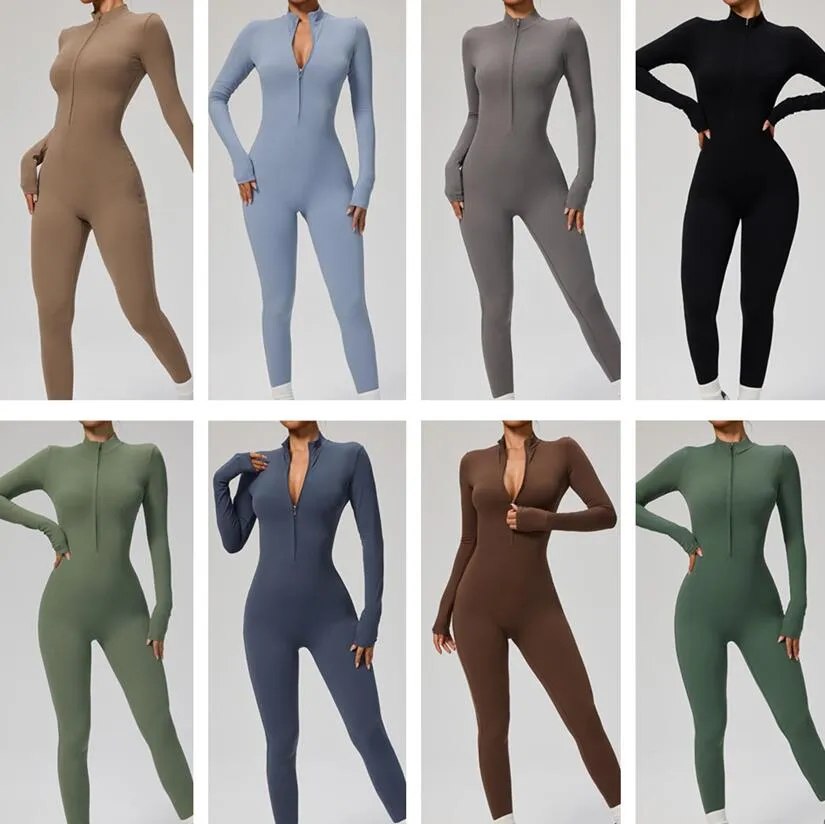 Women Yoga Jumpsuit – Zipper Long‑Sleeve Athletic Outfit, 10% Off at $25.06 – Yakuda