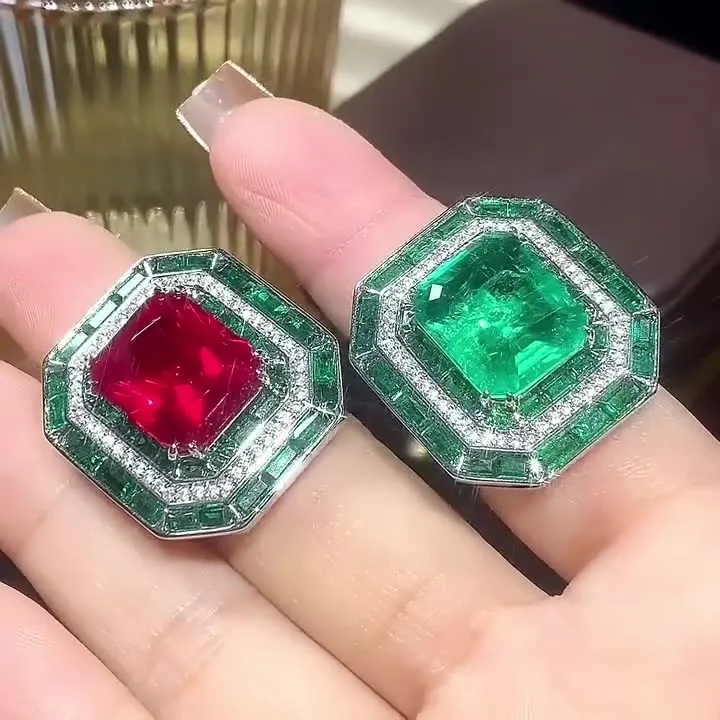 Quality Stunning Wedding Rings Handmade Luxury Jewelry 925 Sterling Silver Princess Cut Emerald CZ Diamond Party Promise_voghion.com
