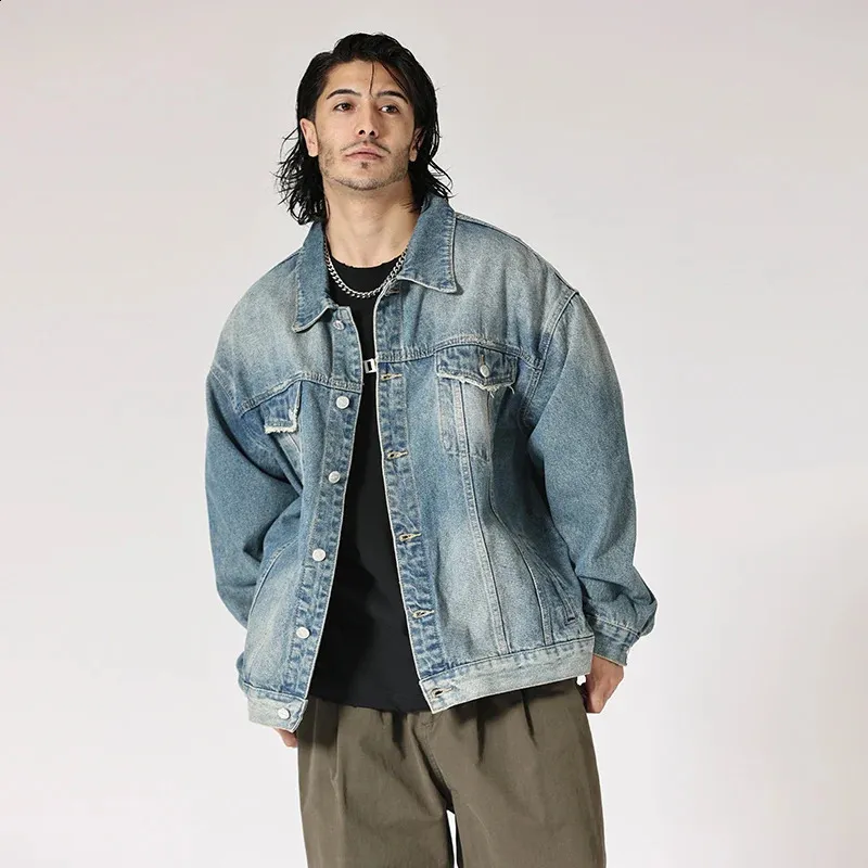 Giacca Di Jeans Retrò In Denim Uomo Stile Streetwear Allacciati