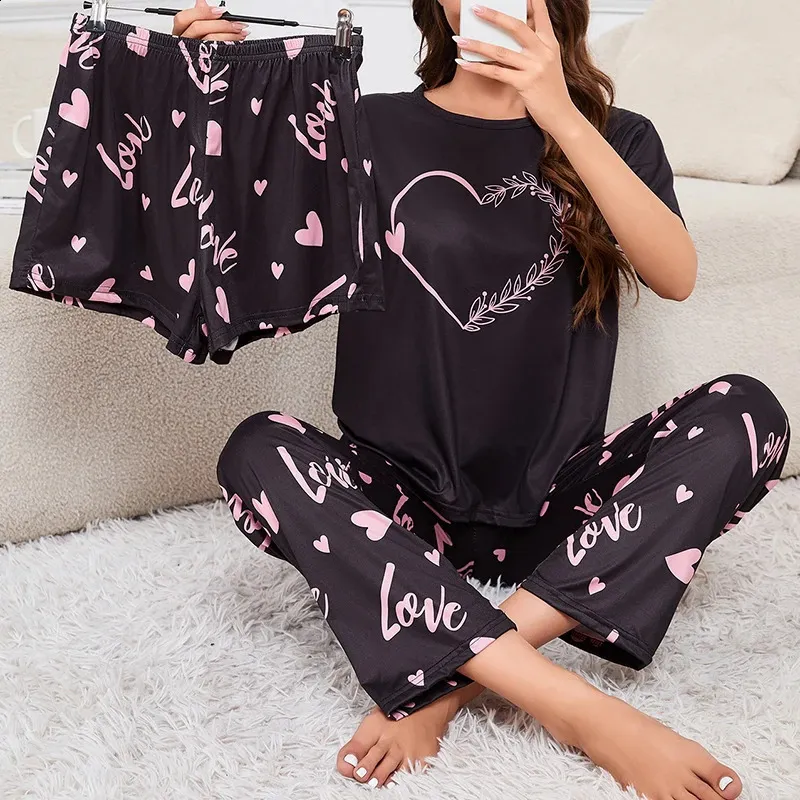 Pigiama Donna 2 Pezzi Manica Corta Con Pantaloncini/Pantaloni - Set Morbido In Cotone Per L'Estate - Loungewear - 3