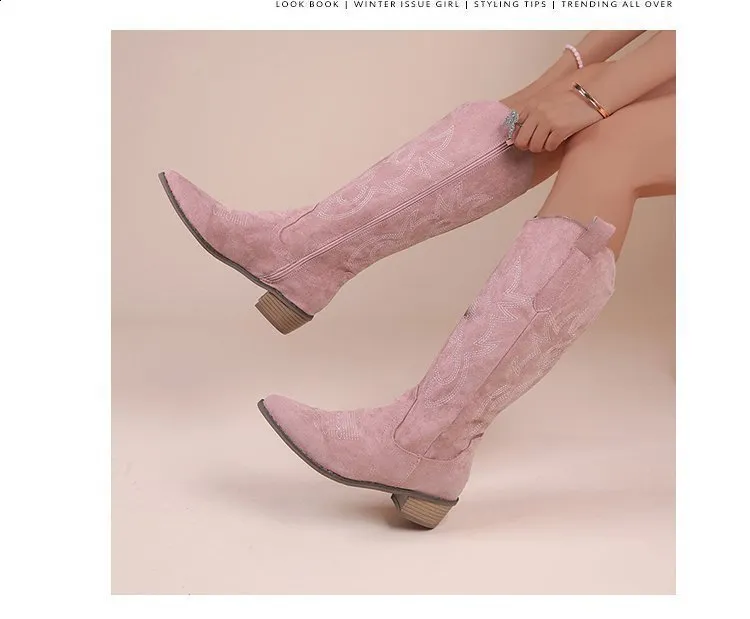 Embroidered Over The Knee Western Cowboy Boots For Autumn Spring_voghion.com