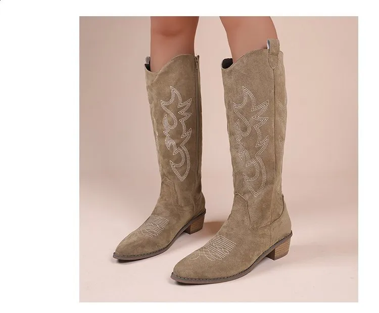 Embroidered Over The Knee Western Cowboy Boots For Autumn Spring_voghion.com