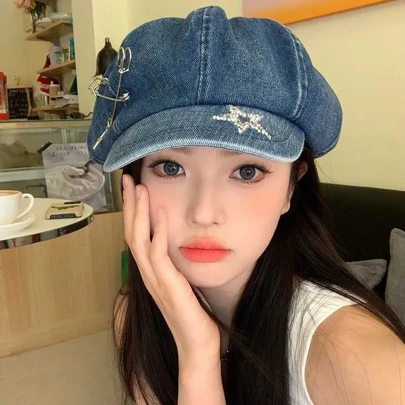 XJ250823 Denim Beret Hat For Women Y2K Retro... From  display picture 3