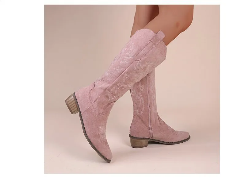 Embroidered Over The Knee Western Cowboy Boots For Autumn Spring_voghion.com