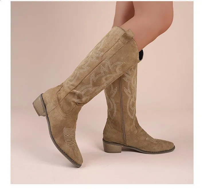 Embroidered Over The Knee Western Cowboy Boots For Autumn Spring_voghion.com