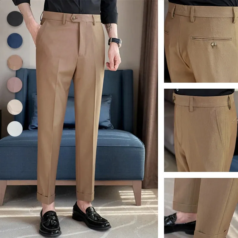 Mens Slim Fit Tapered Dress Pants Apricot Pearlescent Texture Business ...