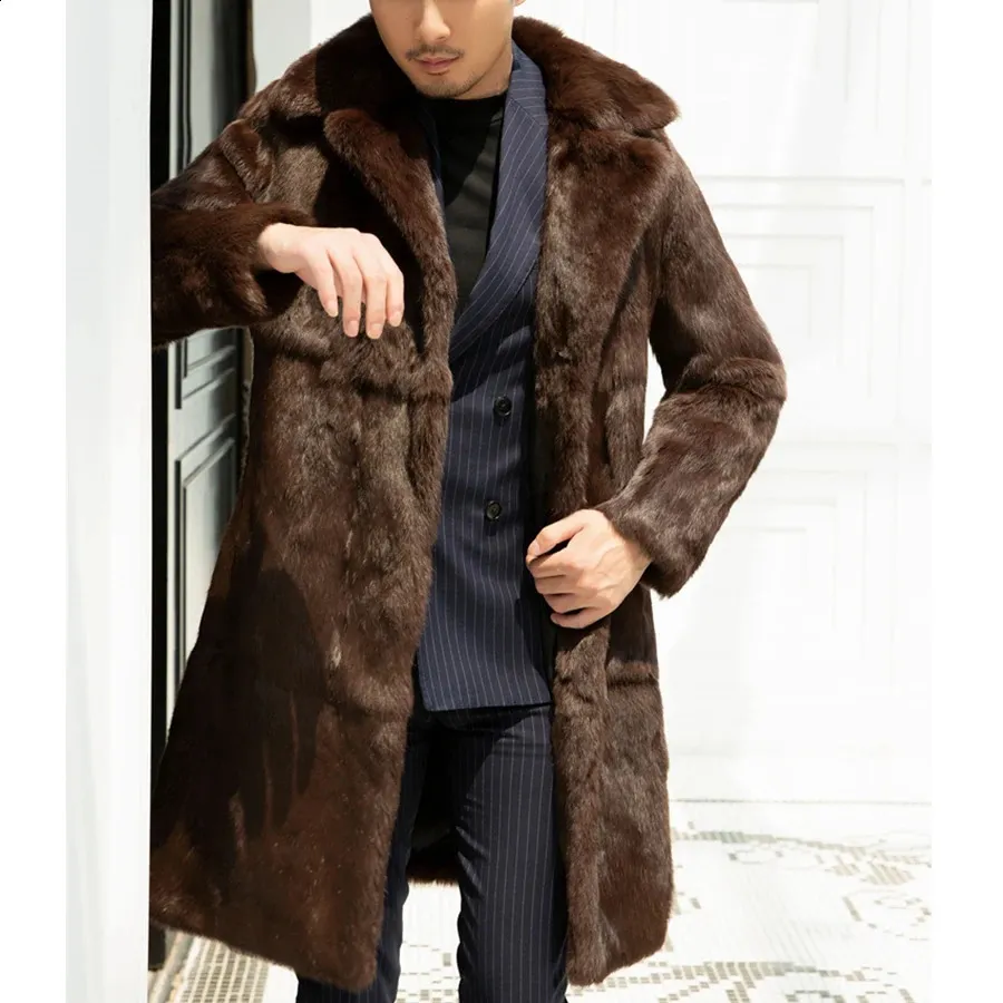 Men Rabbit Coat Men's Thick Warm Rabbit Fur Coat, Long Black Jacket, Full Opening | DHgate