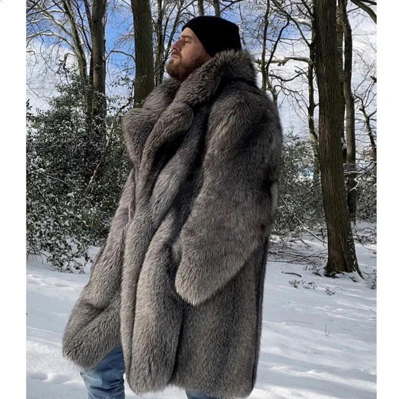Mens Faux Mink Coat Long Winter Trench Plus Size Thickened Warm
