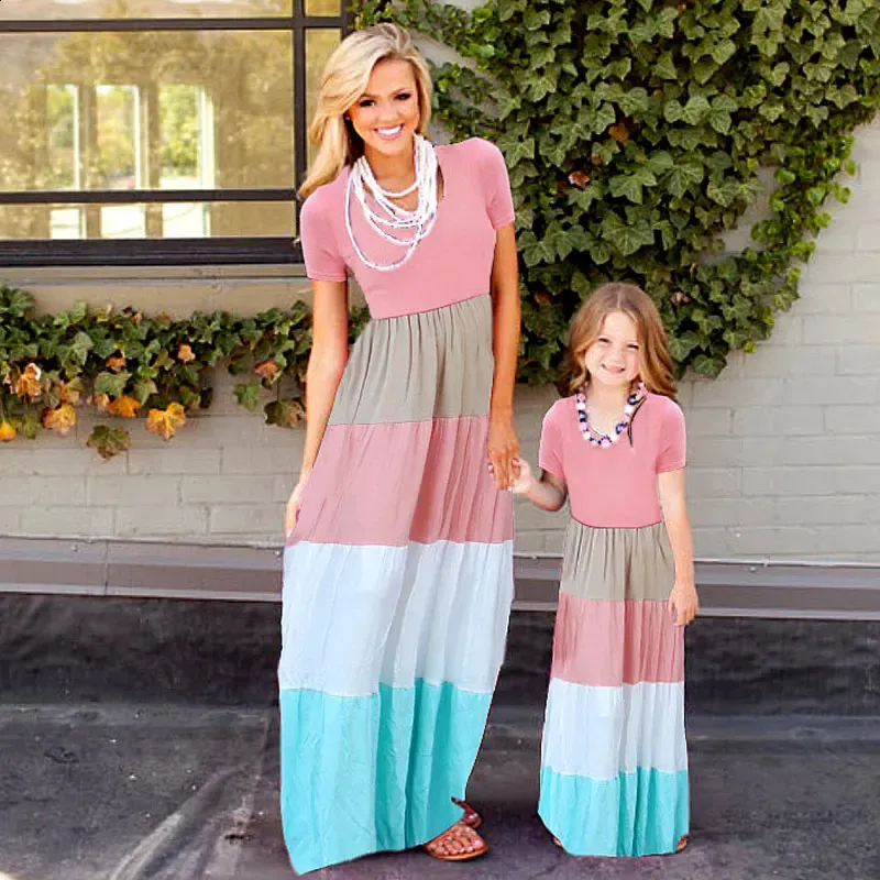 Mother Daughter Matching Striped Nightgowns - Christmas Family Pajamas, Long Sleeve Cotton Blend Dress - View #2