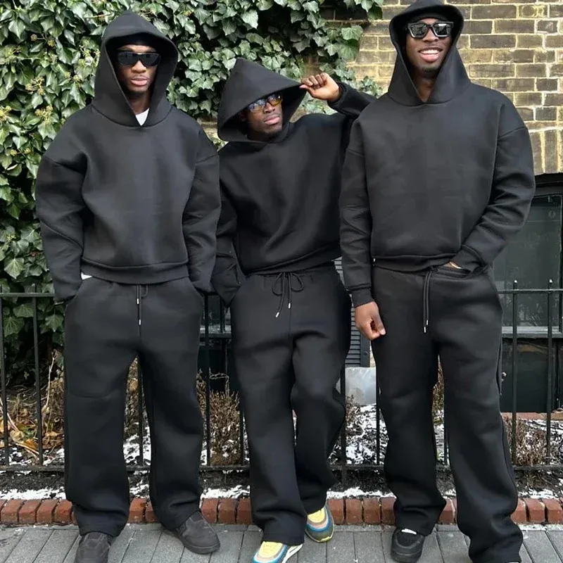 Men's American Winter Y2k Tracksuit Set with Loose Acetate Hoodies